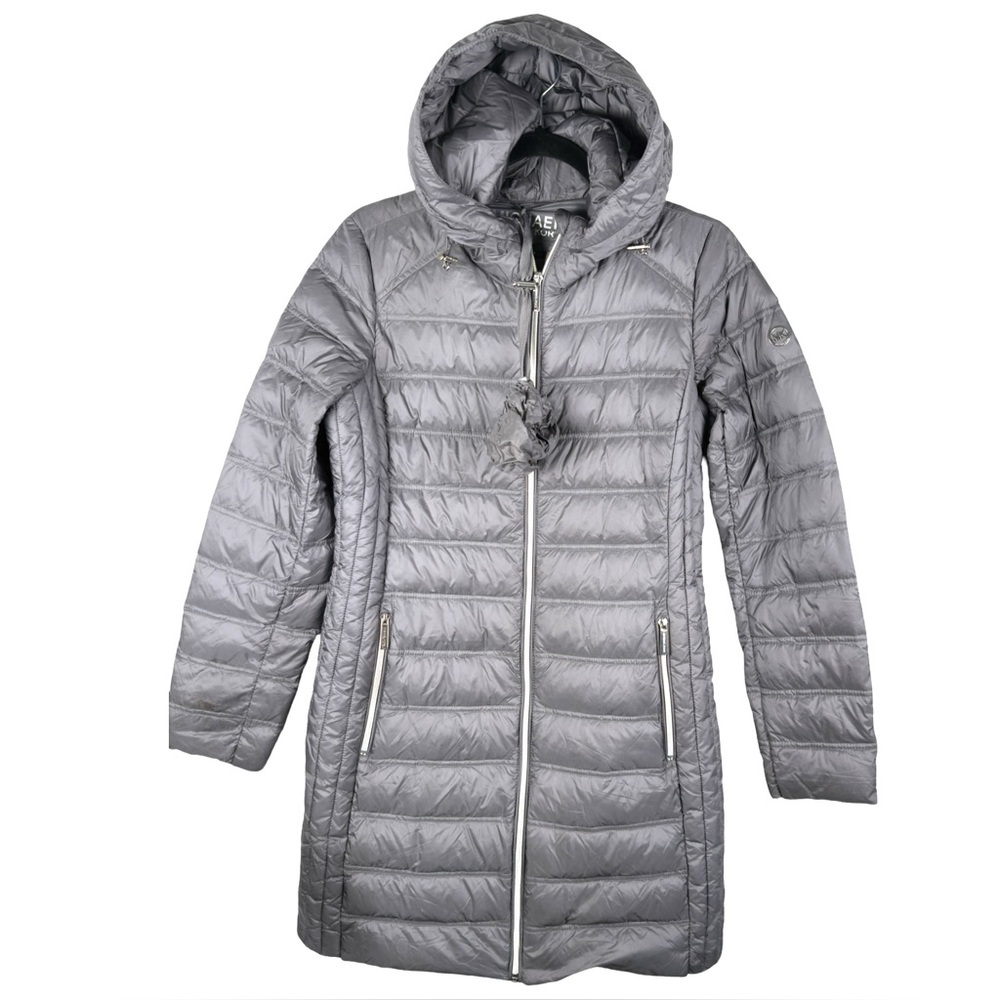 MICHAEL Michael Kors Packable Down Puffer Coat – Silver/Gray – Size S